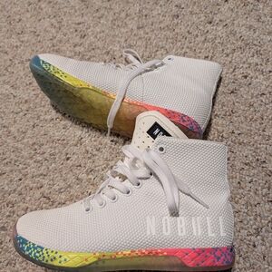 NOBULL White High-Top Sneakers with Multicolor Sole
